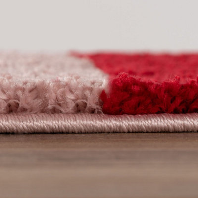 The Rugs Joli Red and Pink Geometric Rug Soft Dense Pile Easy to Clean ...