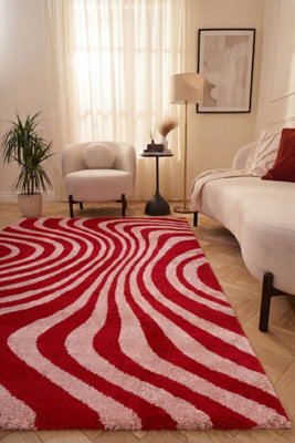 The Rugs Joli Red and Pink Striped Rug Soft Dense Pile Easy to Clean ...