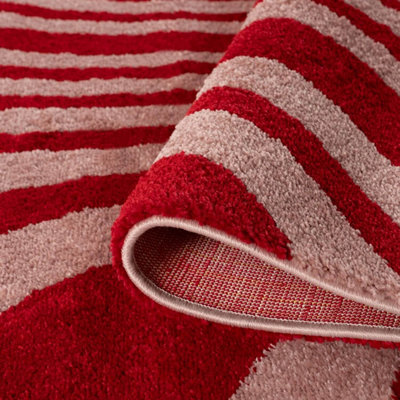 The Rugs Joli Red and Pink Striped Rug Soft Dense Pile Easy to Clean ...
