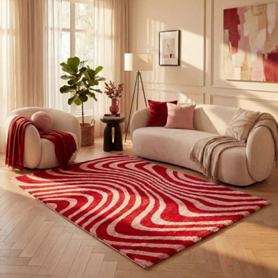 The Rugs Joli Red and Pink Striped Rug Soft Dense Pile Easy to Clean ...