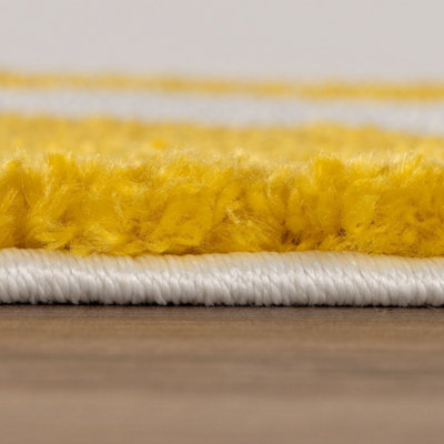 The Rugs Joli Yellow and White Chequered Rug Soft Dense Pile Easy to ...