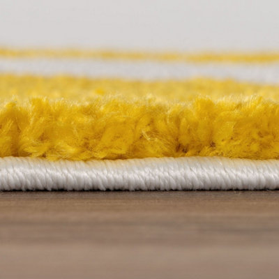 The Rugs Joli Yellow and White Geometric Rug Soft Dense Pile Easy to ...