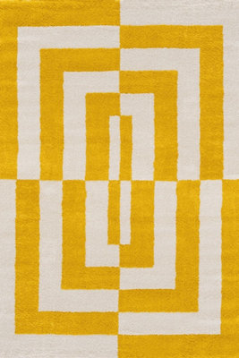The Rugs Joli Yellow and White Geometric Rug Soft Dense Pile Easy to ...
