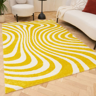 The Rugs Joli Yellow and White Striped Rug Soft Dense Pile Easy to ...