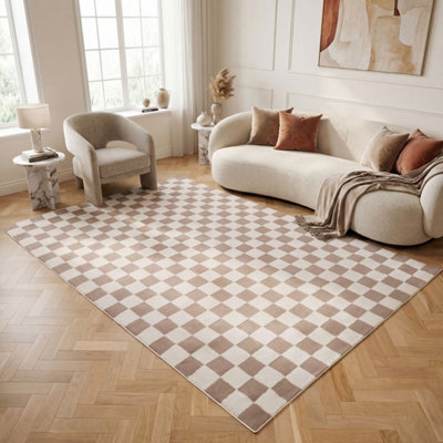 The Rugs Loft Beige and Ivory Checkerboard Living Room Area Rug and ...