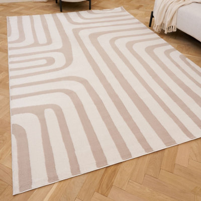 The Rugs Loft Beige and Ivory Curved Line Living Room Area Rug and ...