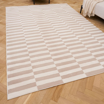 The Rugs Loft Beige and Ivory Striped Living Room Area Rug and Runners ...