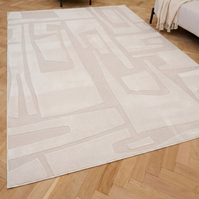 The Rugs Loft Ivory Abstract Geometric Living Room Area Rug and Runners ...