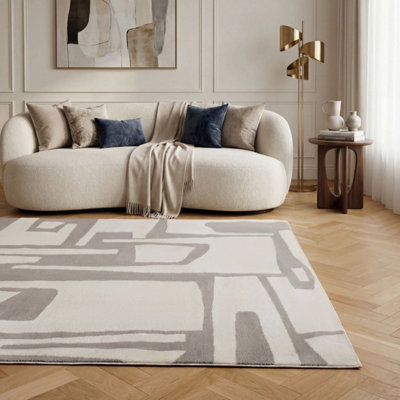 The Rugs Loft Light Grey and Ivory Abstract Geometric Living Room Area ...
