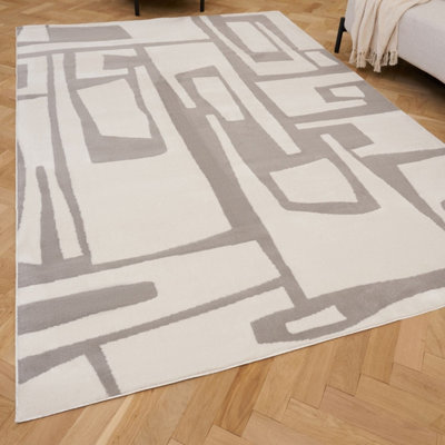 The Rugs Loft Light Grey and Ivory Abstract Geometric Living Room Area ...