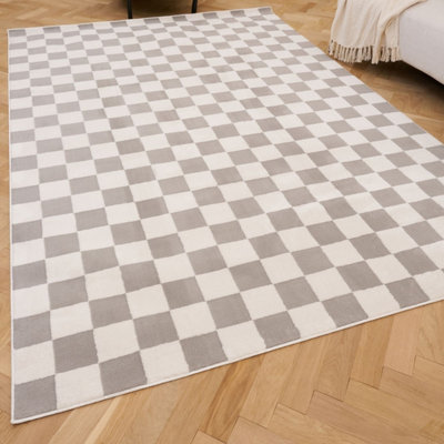 The Rugs Loft Light Grey and Ivory Checkerboard Living Room Area Rug ...