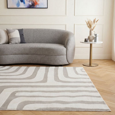 The Rugs Loft Light Grey and Ivory Curved Line Living Room Area Rug and ...
