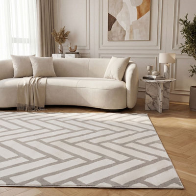 The Rugs Loft Light Grey and Ivory Herringbone Living Room Area Rug and ...