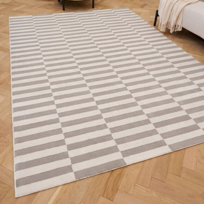 The Rugs Loft Light Grey and Ivory Striped Living Room Area Rug and ...