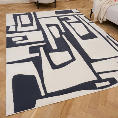 The Rugs Loft Navy and Ivory Abstract Geometric Living Room Area Rug ...