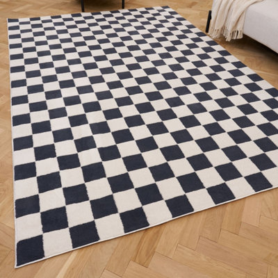 The Rugs Loft Navy and Ivory Checkerboard Living Room Area Rug and ...