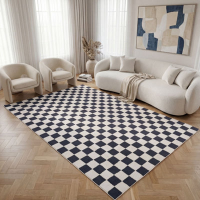 The Rugs Loft Navy and Ivory Checkerboard Living Room Area Rug and ...