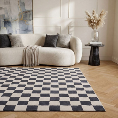 The Rugs Loft Navy and Ivory Checkerboard Living Room Area Rug and ...