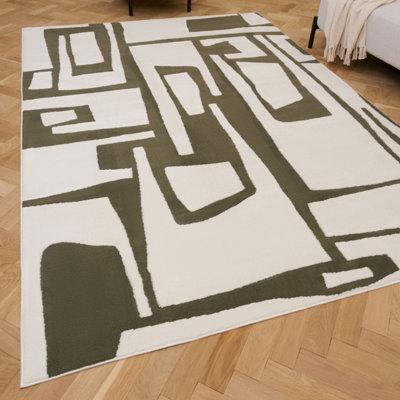 The Rugs Loft Olive and Ivory Abstract Geometric Living Room Area Rug ...