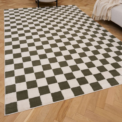 The Rugs Loft Olive and Ivory Checkerboard Living Room Area Rug and ...