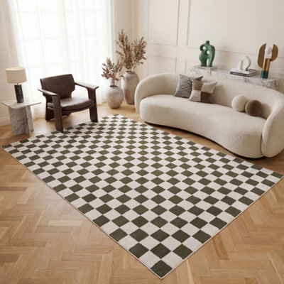 The Rugs Loft Olive and Ivory Checkerboard Living Room Area Rug and ...