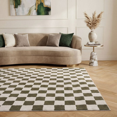 The Rugs Loft Olive and Ivory Checkerboard Living Room Area Rug and ...