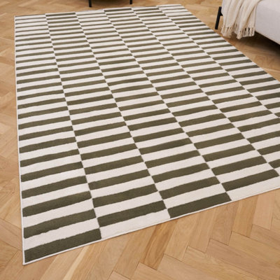 The Rugs Loft Olive and Ivory Striped Living Room Area Rug and Runners ...