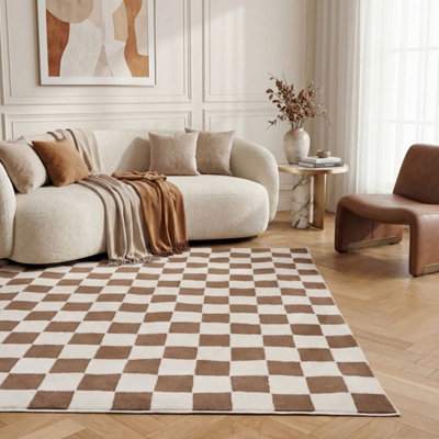 The Rugs Loft Taupe and Ivory Checkerboard Living Room Area Rug and ...
