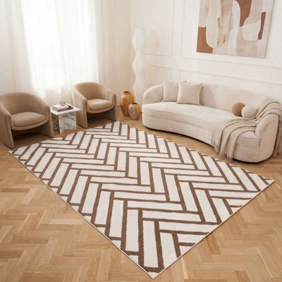 The Rugs Loft Taupe and Ivory Herringbone Living Room Area Rug and ...