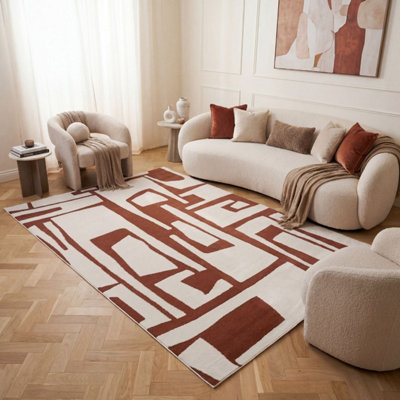 The Rugs Loft Terra and Ivory Abstract Geometric Living Room Area Rug ...