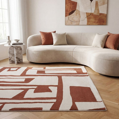 The Rugs Loft Terra and Ivory Abstract Geometric Living Room Area Rug ...