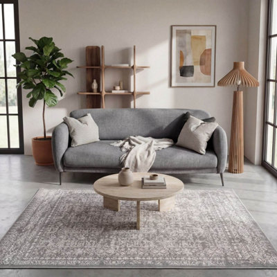 The Rugs Montana Grey Cream Oriental Area Rug and Runner Soft Durable ...