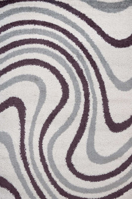 The Rugs Moodi Shaggy Grey/Purple Smokeberry Rug Runner Striped Thick ...