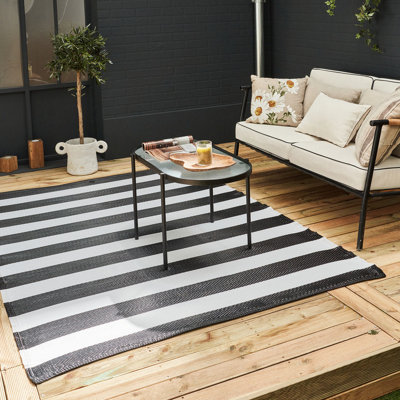 THE RUGS Rainbow Collection Reversible Waterproof Outdoor Rugs Rainbow 1030 Black&White