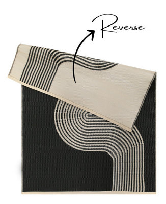 THE RUGS Reversible Waterproof Abstract Outdoor Rug Urban 1010 Black&Beige