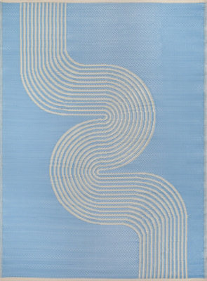 THE RUGS Reversible Waterproof Abstract Outdoor Rug Urban 1010 Blue&Beige