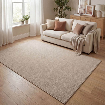 THE RUGS Solid Design Low Pile Living Room Rugs in Beige Flex ...
