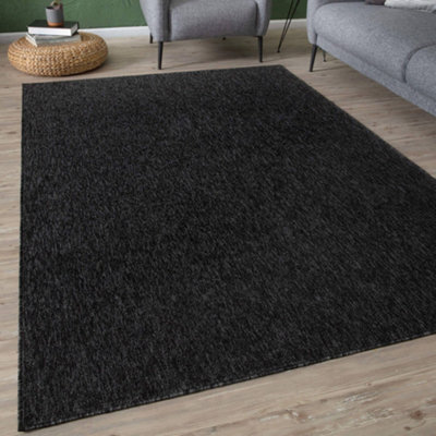 THE RUGS Solid Design Low Pile Living Room Rugs in Dark Grey Flex ...