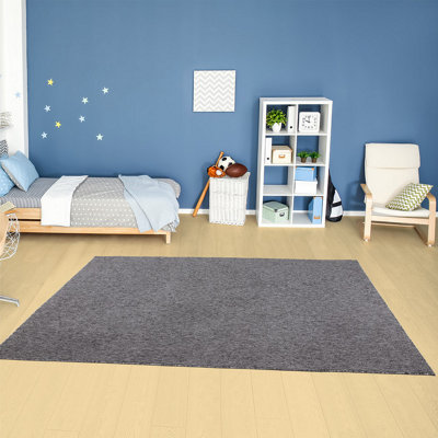 THE RUGS Solid Design Low Pile Living Room Rugs in Grey Flex Collection 1000G