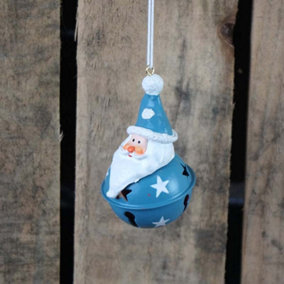 The Satchville Gift Company Blue Sitting Santa Christmas Bell Baubles