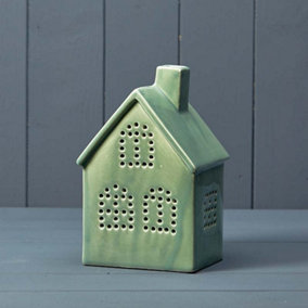 The Satchville Gift Company Sage Green Ceramic Led House 18.5cm