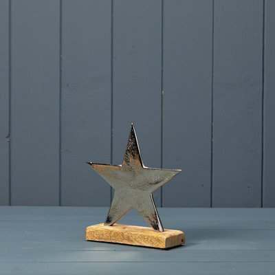 The Satchville Gift Company Silver Star on Wooden Base