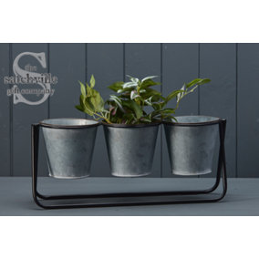 The Satchville Gift Company Windowsill Trio Stand Planter w/ 3 Pots - Plant Flower Display - Home Garden Decor