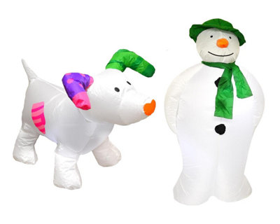 The Snowman The Snowdog Inflatable Figure Set Air Blown LED Garden ...