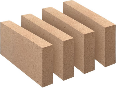The Stove Wizard Set of 4 Fireplace, Pizza Oven, BBQ, Stove HD FireBricks 230mm x 114mm x 25mm to Suit Villager Stoves
