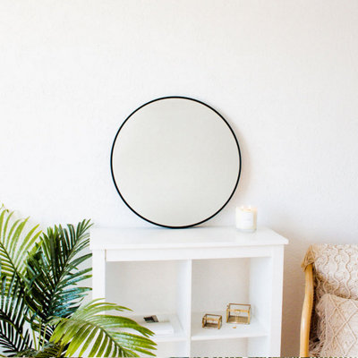 The Style Haus Black Round Stainless Steel Framed Mirror 600mm | DIY at B&Q
