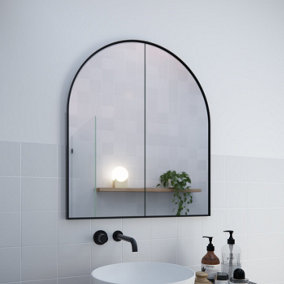 The Style Haus Matte Black Arch Mirror Cabinet H860 x W760mm