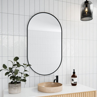 The Style Haus Matte Black Oval Mirror Cabinet H960 x W560mm