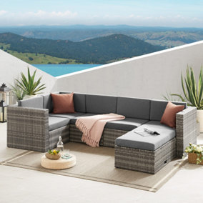 The Tatton large grey corner rattan 6 seat sofa set
