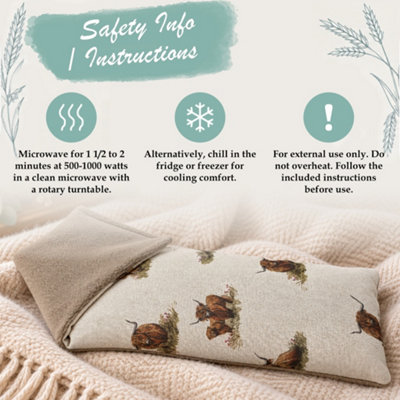 The Wheat Bag Company 'Highland Cow' Duo Fabric Wheat Bag, Unscented